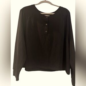 Victoria’s Secret Waffle Knit Lounge Crop Long-Sleeve Shirt Black Button